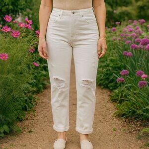 NEW American Eagle Tomgirl Super Stretch White Distressed Jeans Capsule 10 Long